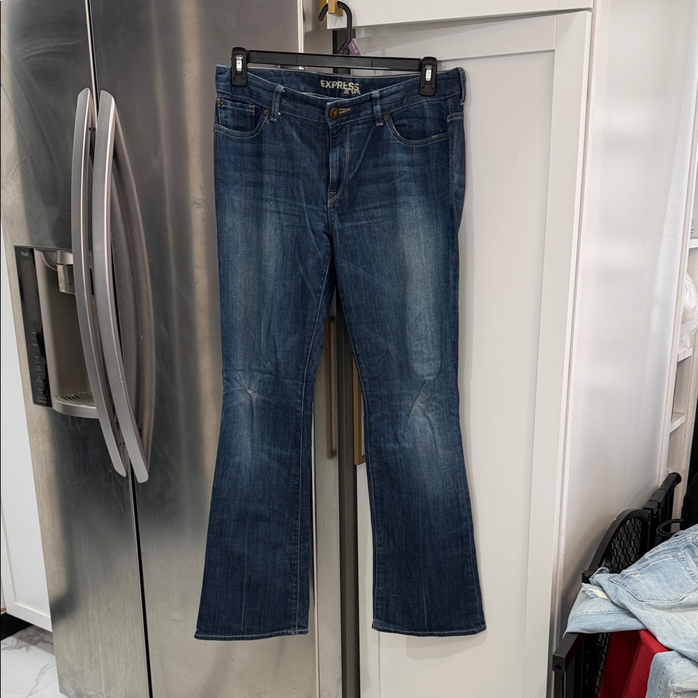 Express Women's Dark Blue Flare Jeans